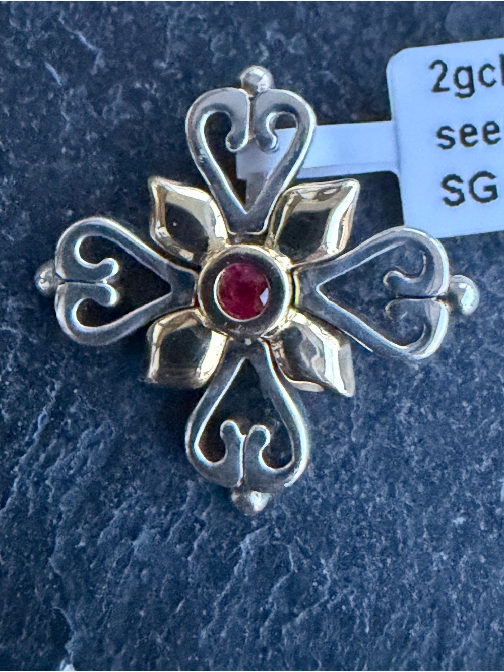 18kt yellow gold & Sterling silver Ruby Etruscan Aegean Cross